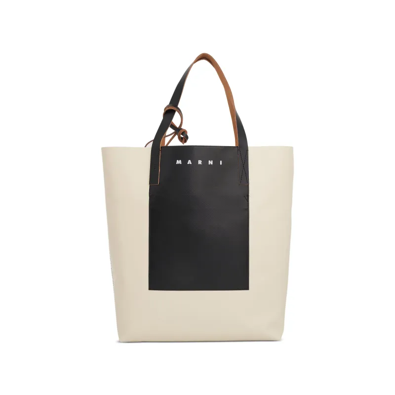 Tribeca Shopping Bag with Front Pocket in Silk White/Black sold by MARAIS