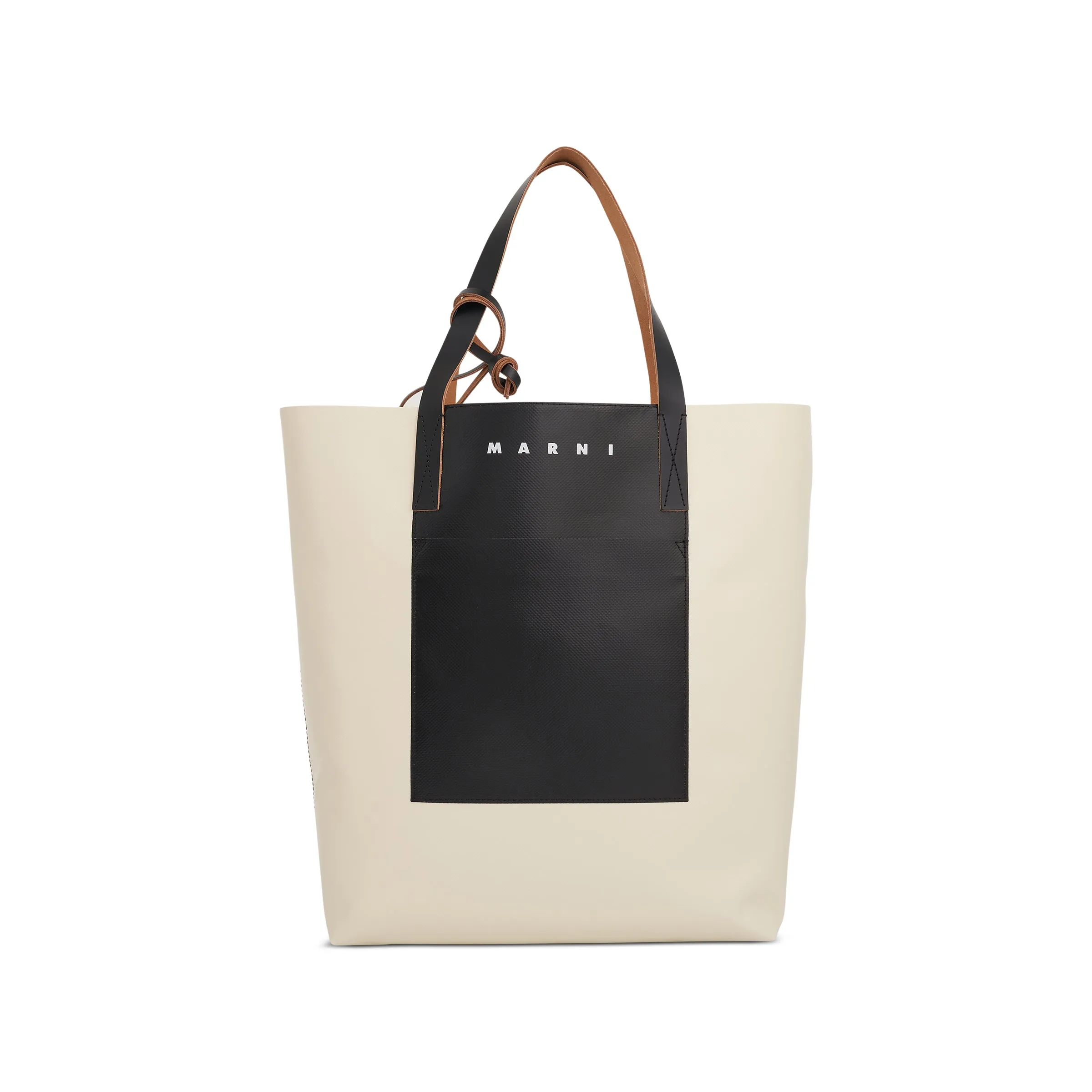 Tribeca Shopping Bag with Front Pocket in Silk White/Black sold by MARAIS