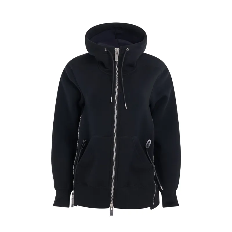 Sponge Sweat & Nylon Twill Hoodie in Black sold by MARAIS