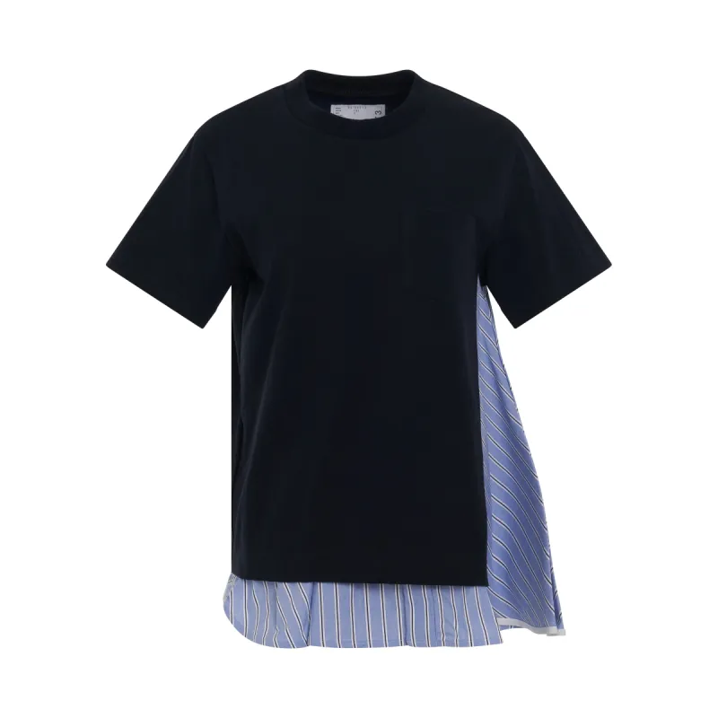 Cotton Poplin Mix Jersey T-Shirt in Navy sold by MARAIS