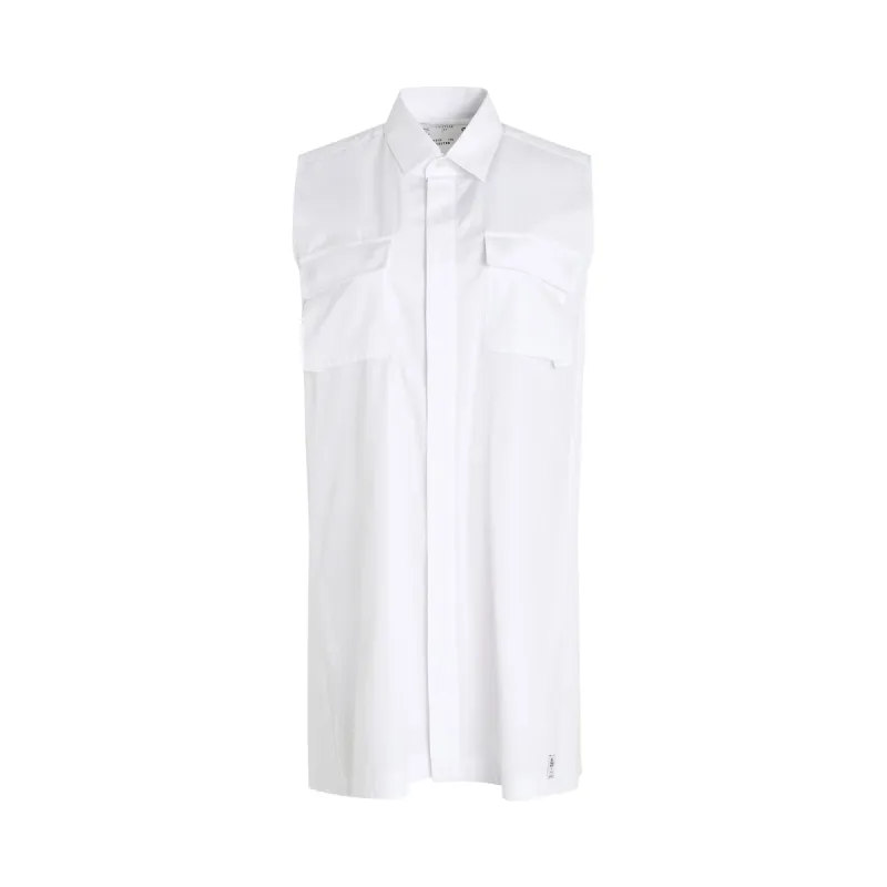 Sleeveless Thomas Mason Cotton Poplin Dress in Off White sold by MARAIS