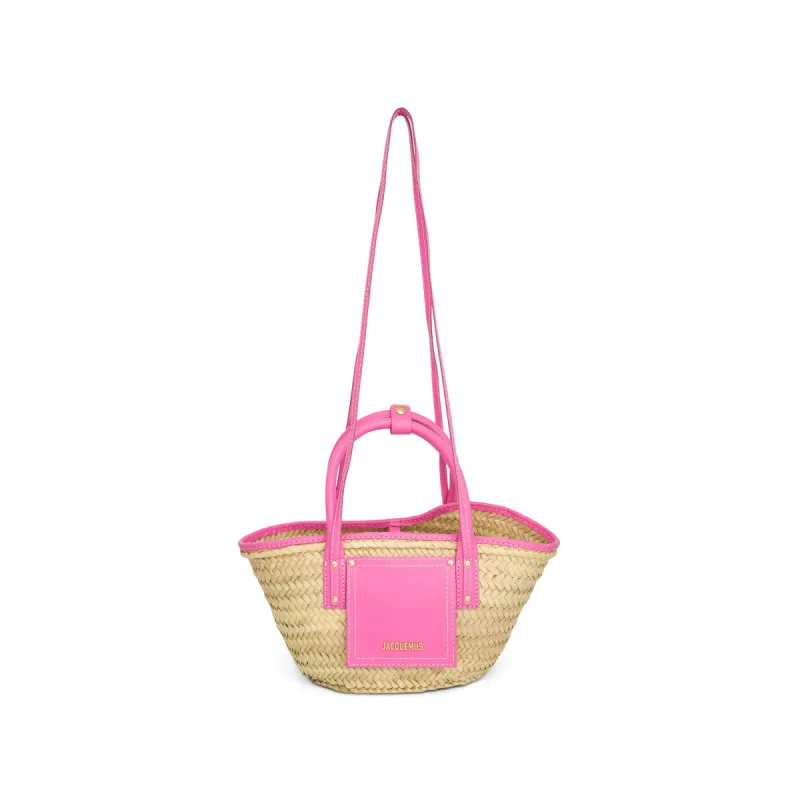 Le Petit Panier Soli Straw & Leather Bag in Neon Pink sold by MARAIS