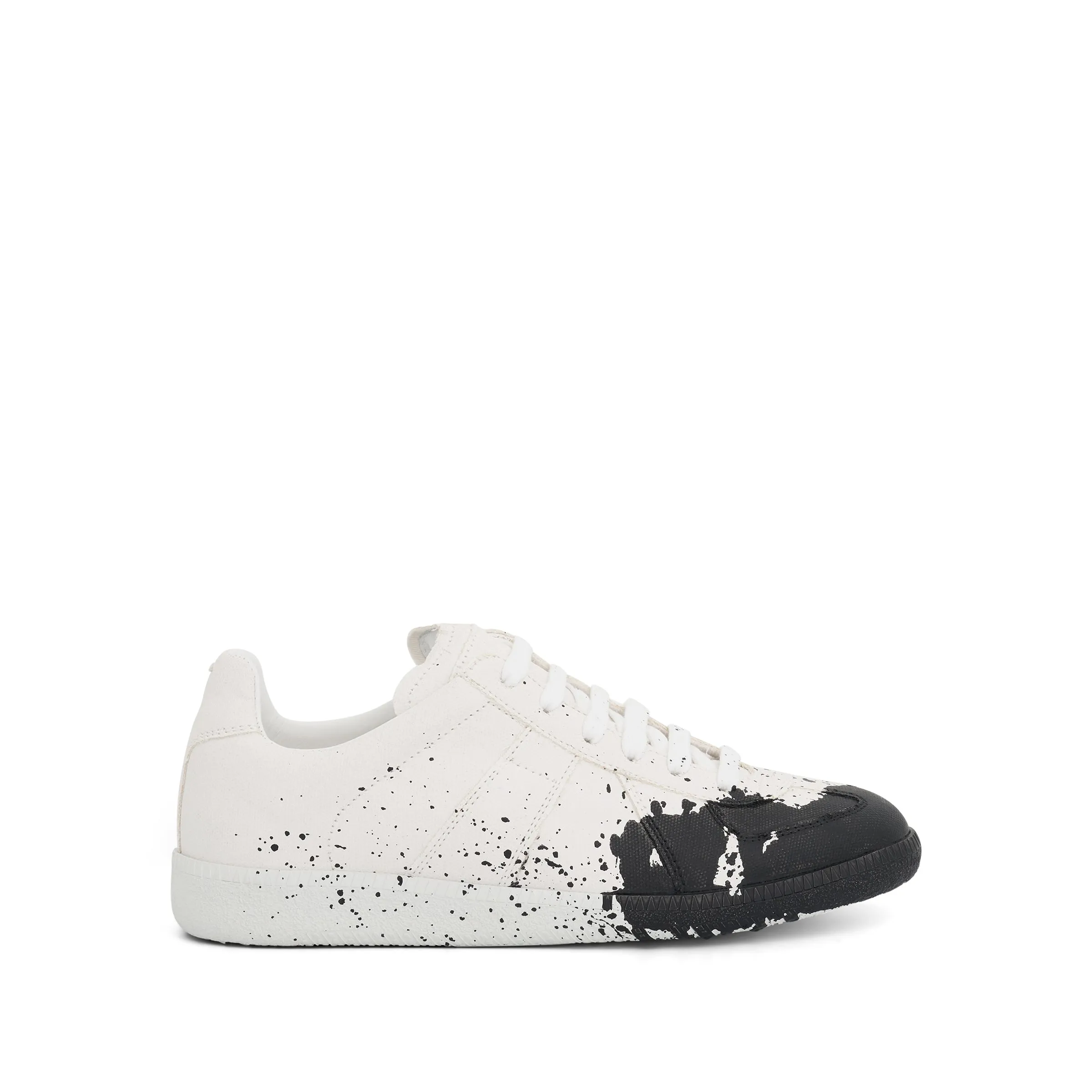 Replica Painted Canvas Sneakers in White/Black sold by MARAIS