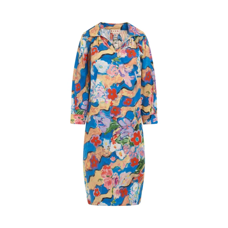 Printed Poplin Dress in Cobalt sold by MARAIS