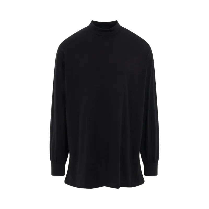 Mock Neck Long Sleeve Cotton T-Shirt in Black sold by MARAIS