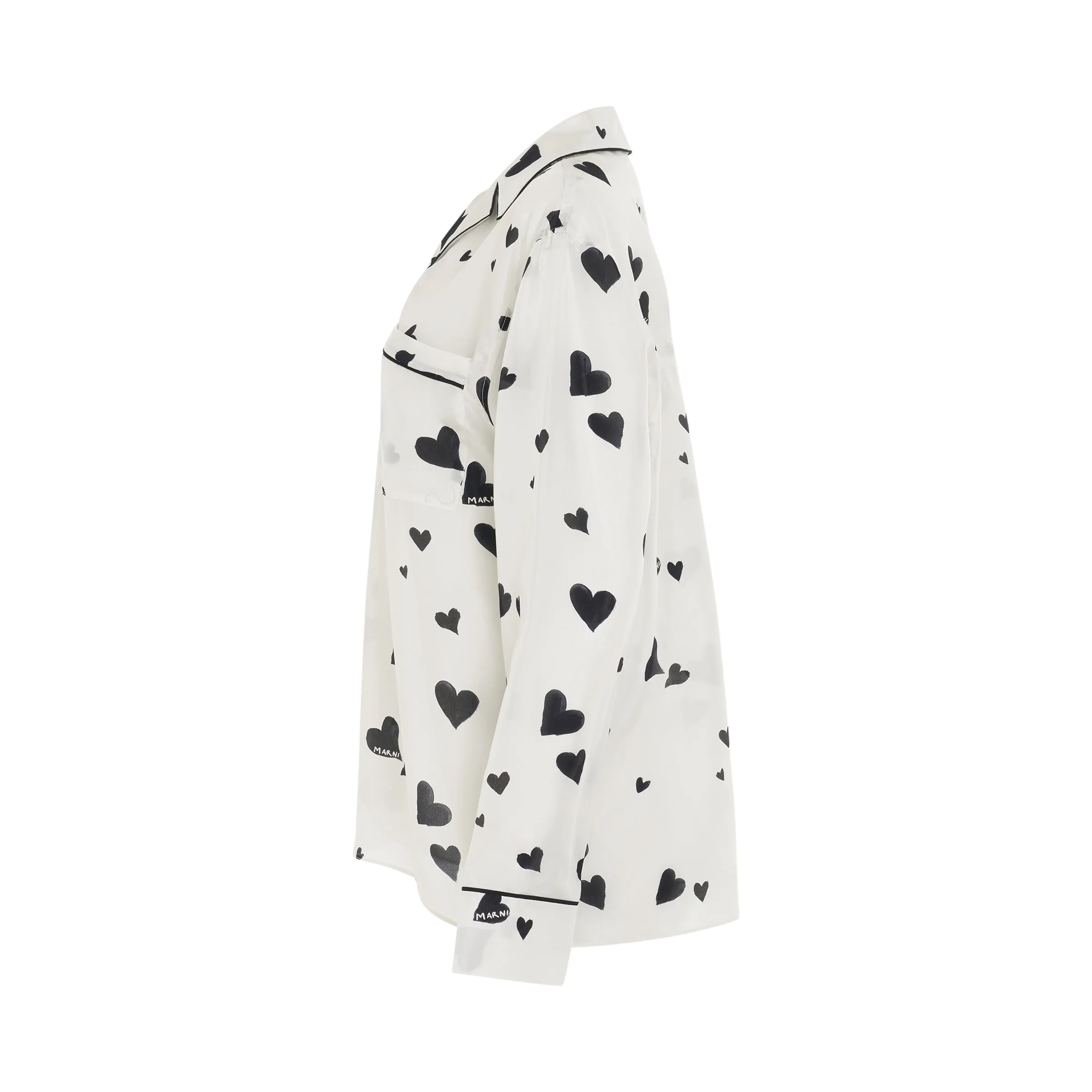 Heart-Printed Pyjama Shirt in Stone White sold by MARAIS product image thumbnail 3