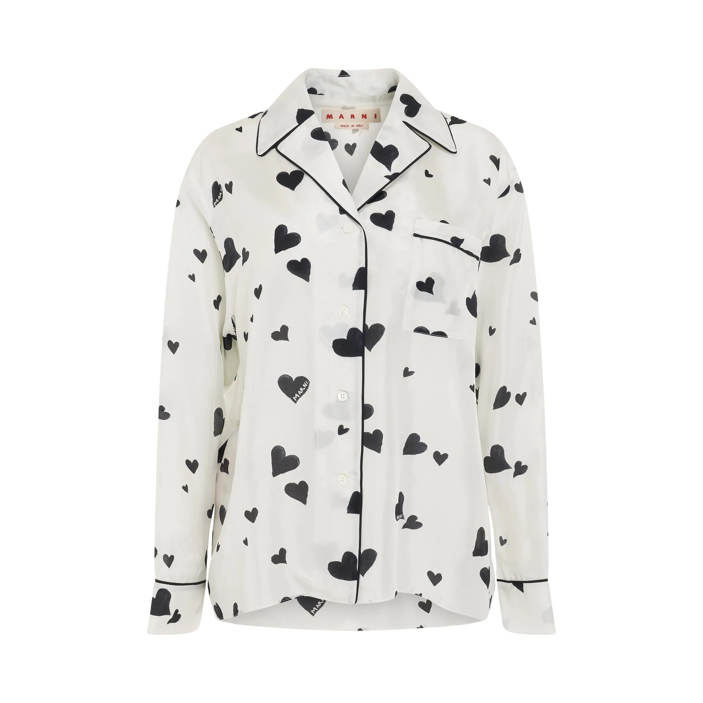 Heart-Printed Pyjama Shirt in Stone White sold by MARAIS