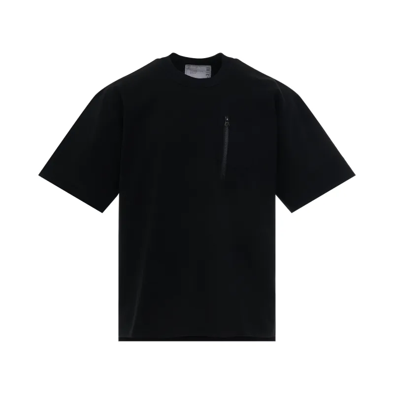 Cotton Jersey Zip T-Shirt in Black sold by MARAIS