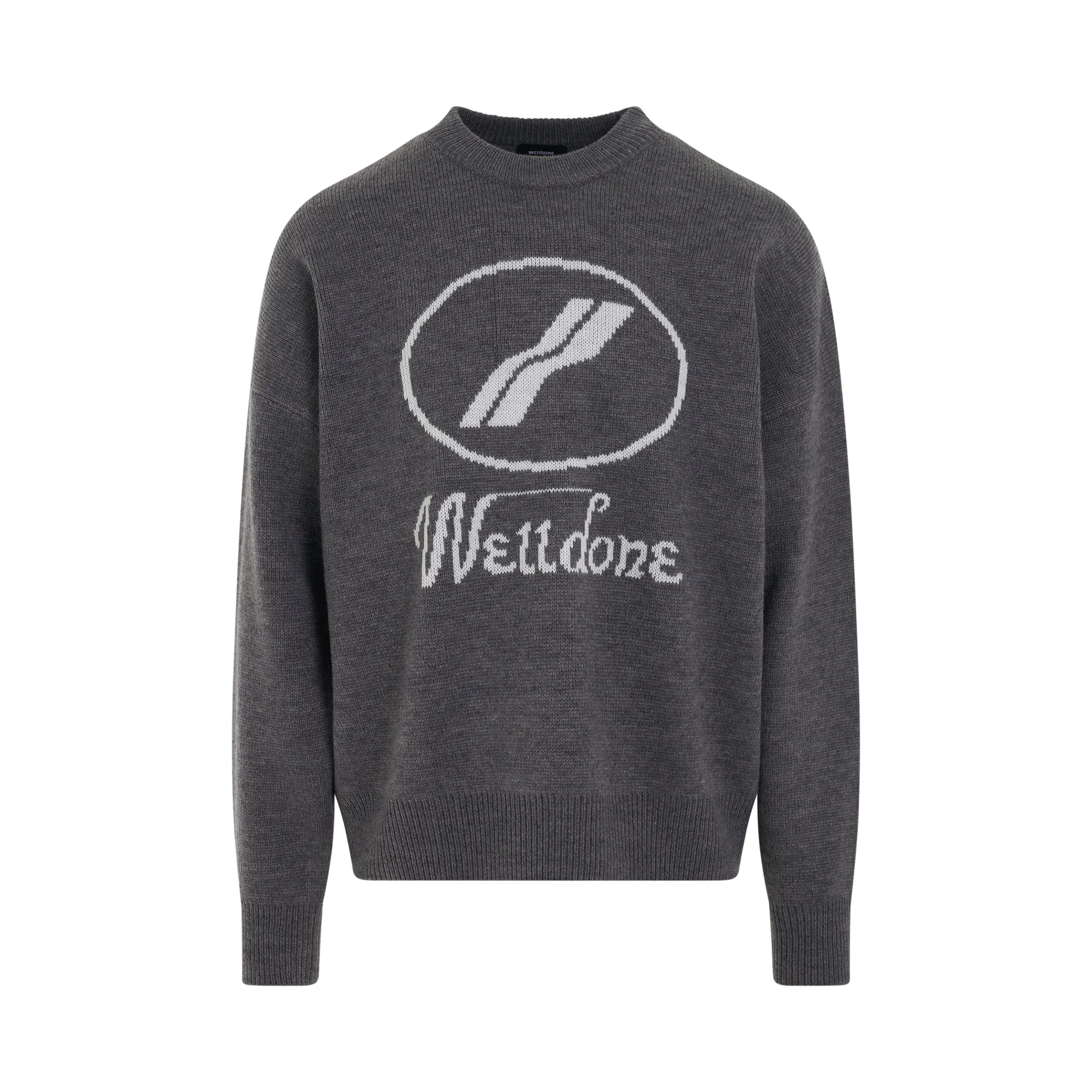 Logo Jacquard Intarsia Sweater in Grey sold by MARAIS