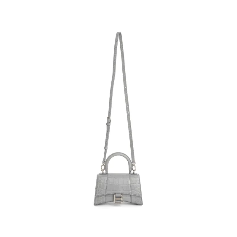Hourglass XS Croco Embossed Bag in Grey sold by MARAIS