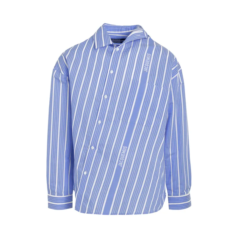 Cuadro Asymmetric Shirt in Blue Stripe sold by MARAIS