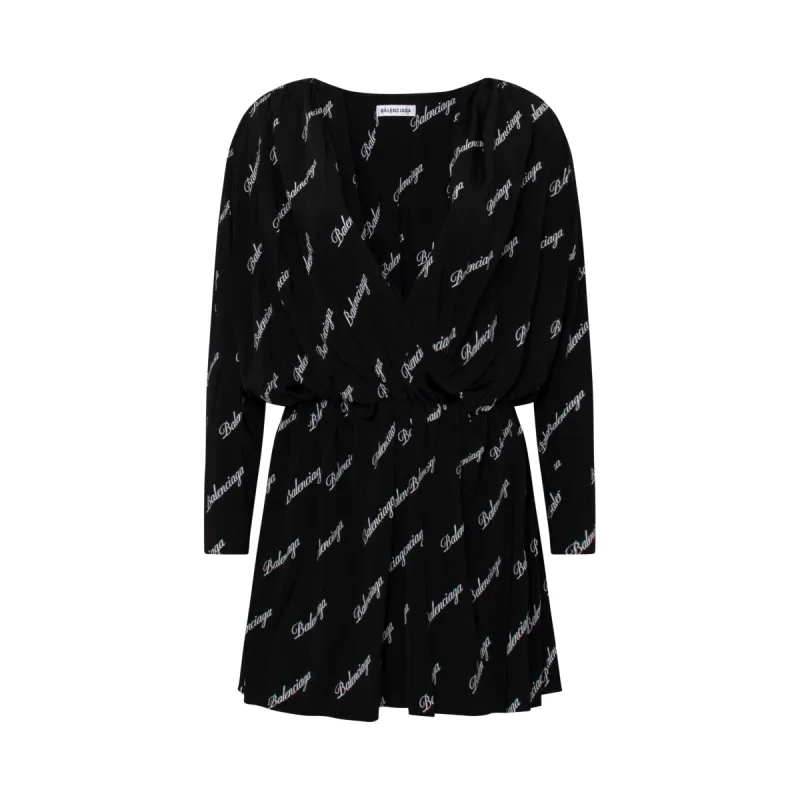 Allover Logo Mini Dress in Black sold by MARAIS
