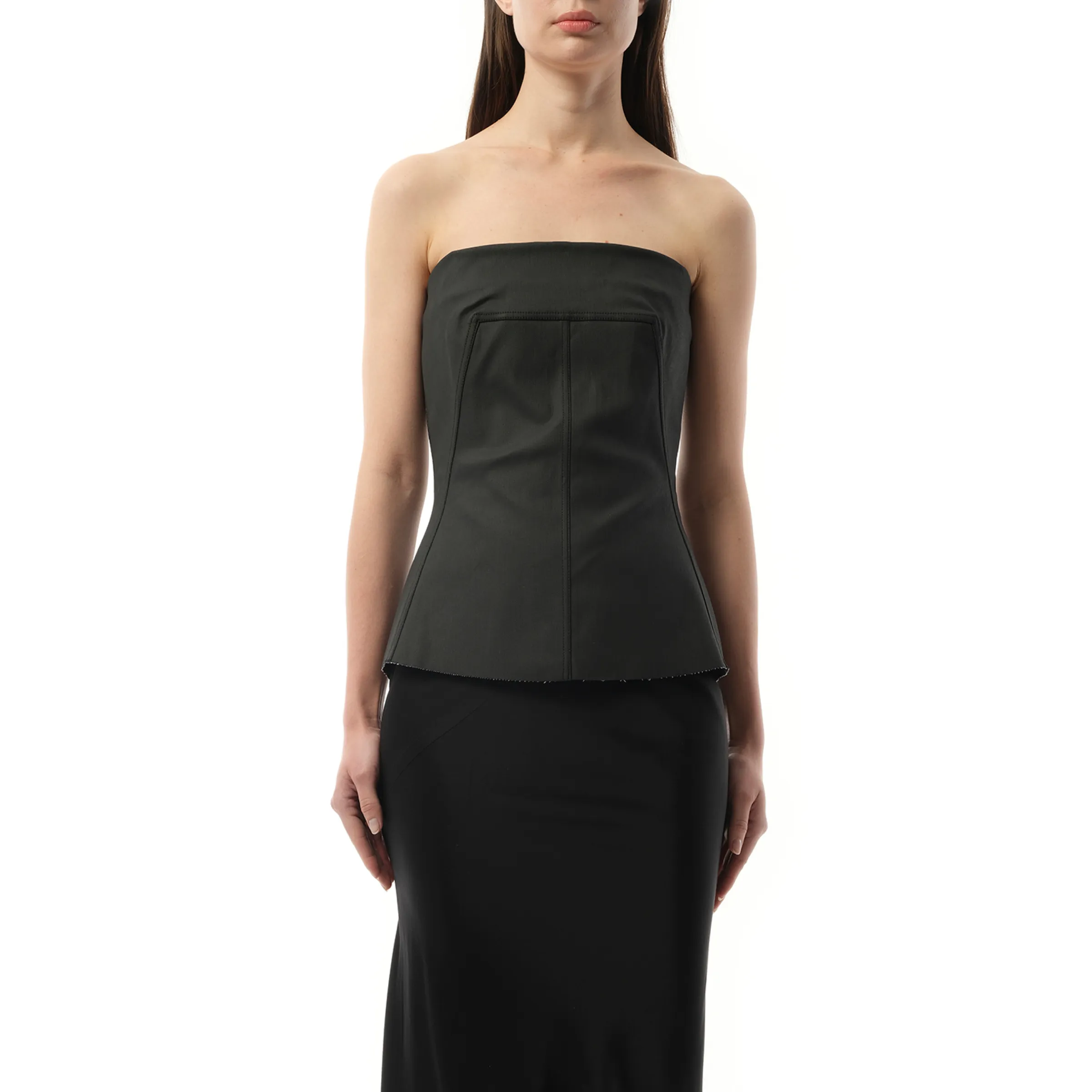 Stretch Denim Bustier Top in Black sold by MARAIS