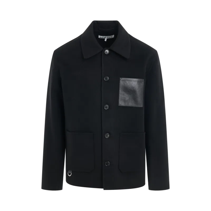 Leather Pocket Workwear Jacket in Black sold by MARAIS