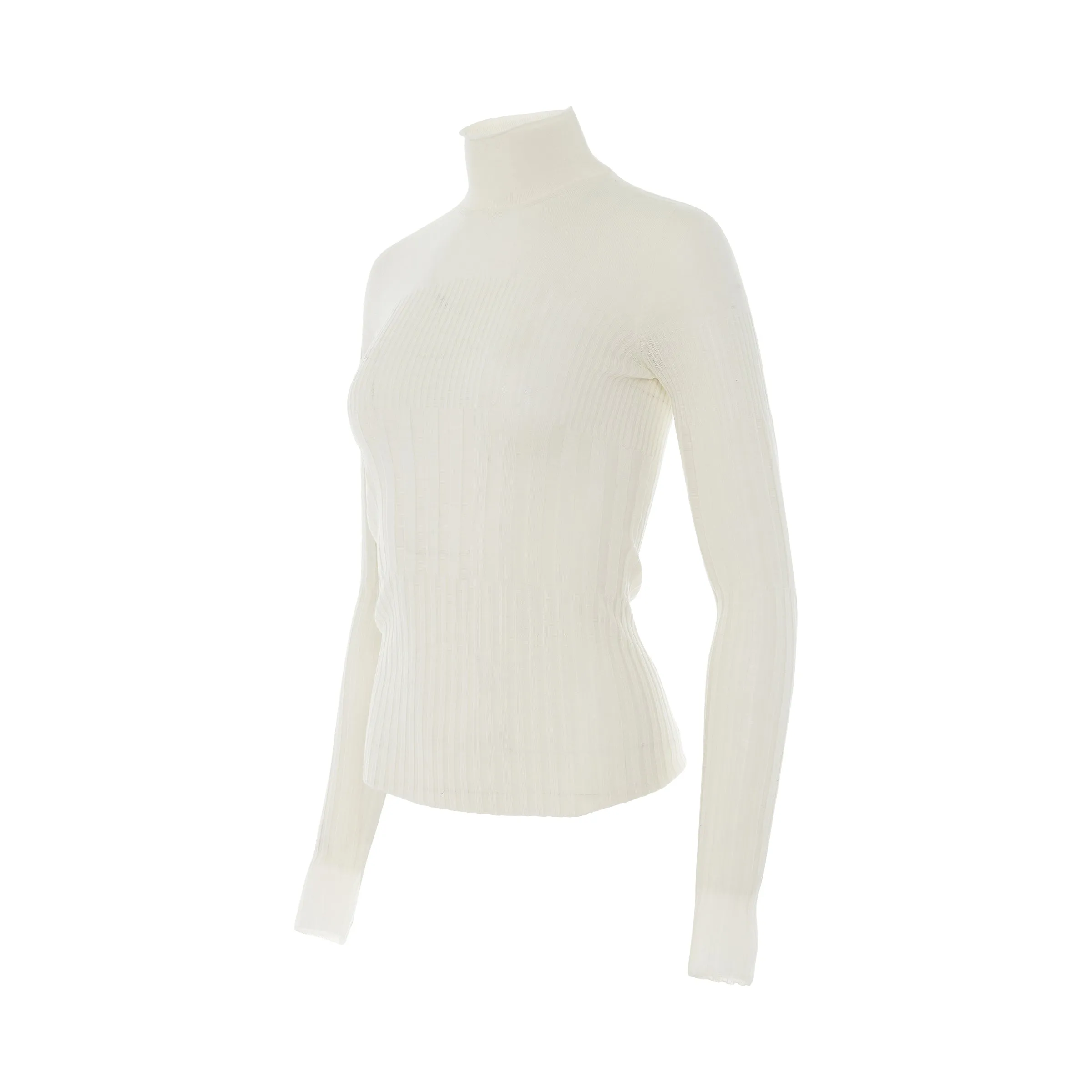Long Sleeve Cyclist Neck Ribbed Sweater in Ivory sold by MARAIS product image thumbnail 2
