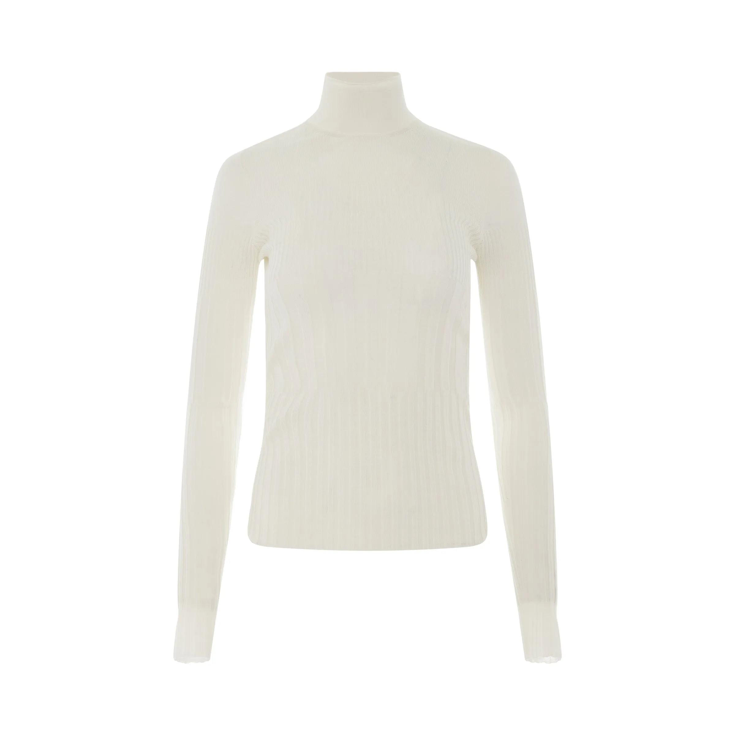 Long Sleeve Cyclist Neck Ribbed Sweater in Ivory sold by MARAIS