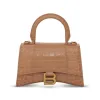 Hourglass XS Croco Embossed Bag in Beige with Gold Plague sold by MARAIS