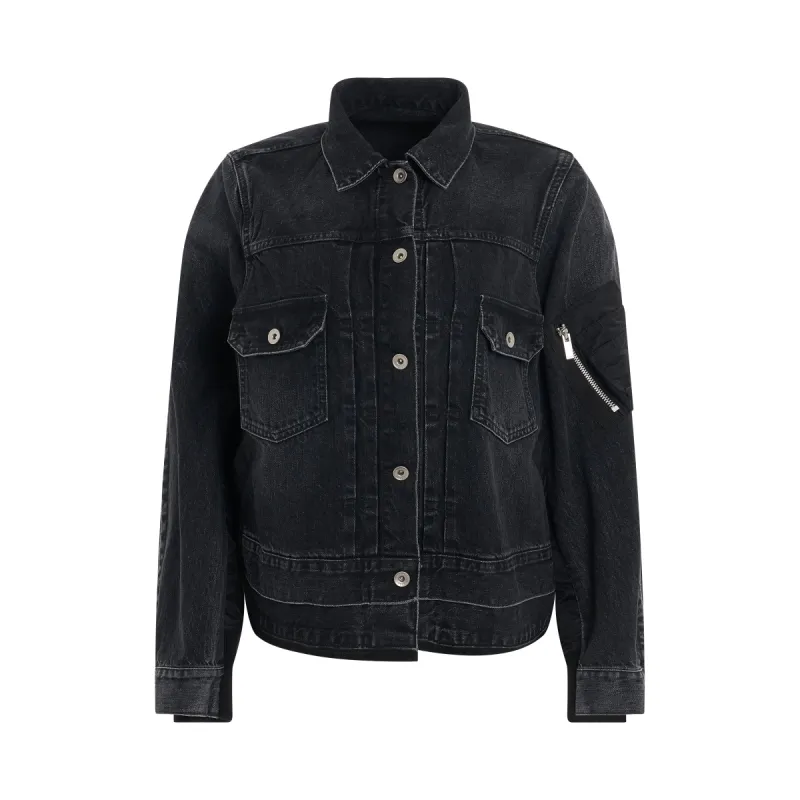 Denim & Nylon Twill Jacket in Black sold by MARAIS