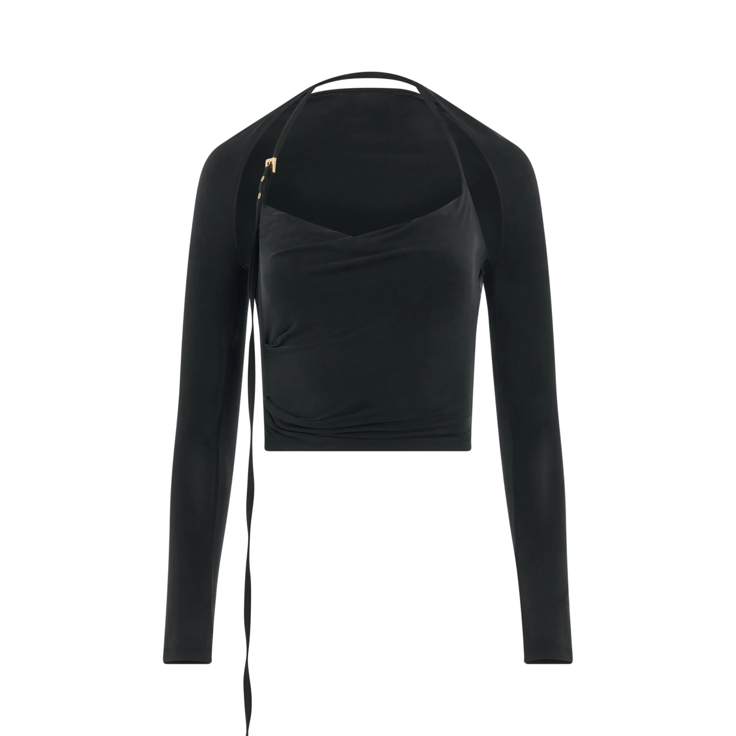 Le Haut Peplo Buckle Strap Top in Black sold by MARAIS