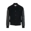 Bomber Jacket with Leather Sleeve in Black sold by MARAIS