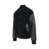 Bomber Jacket with Leather Sleeve in Black sold by MARAIS