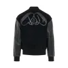 Bomber Jacket with Leather Sleeve in Black sold by MARAIS