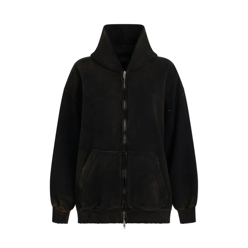 Small Zip-Up Hoodie in Washed Black sold by MARAIS
