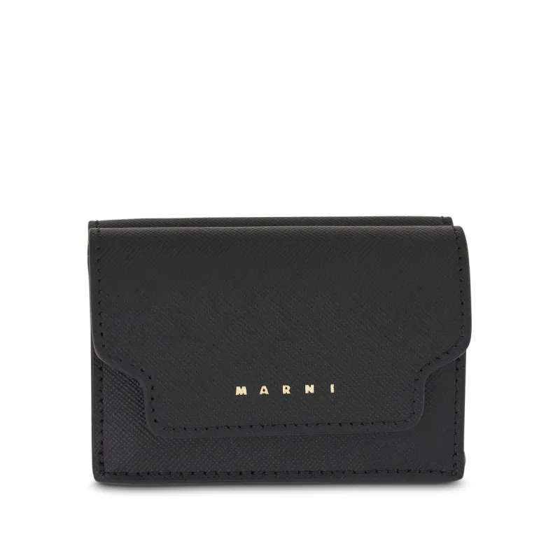Trifold Saffiano Leather Wallet in Black sold by MARAIS