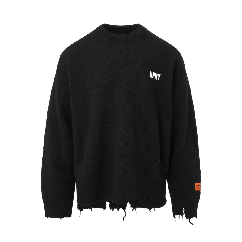 Regular Shredded Knit Crewneck in Black/White sold by MARAIS