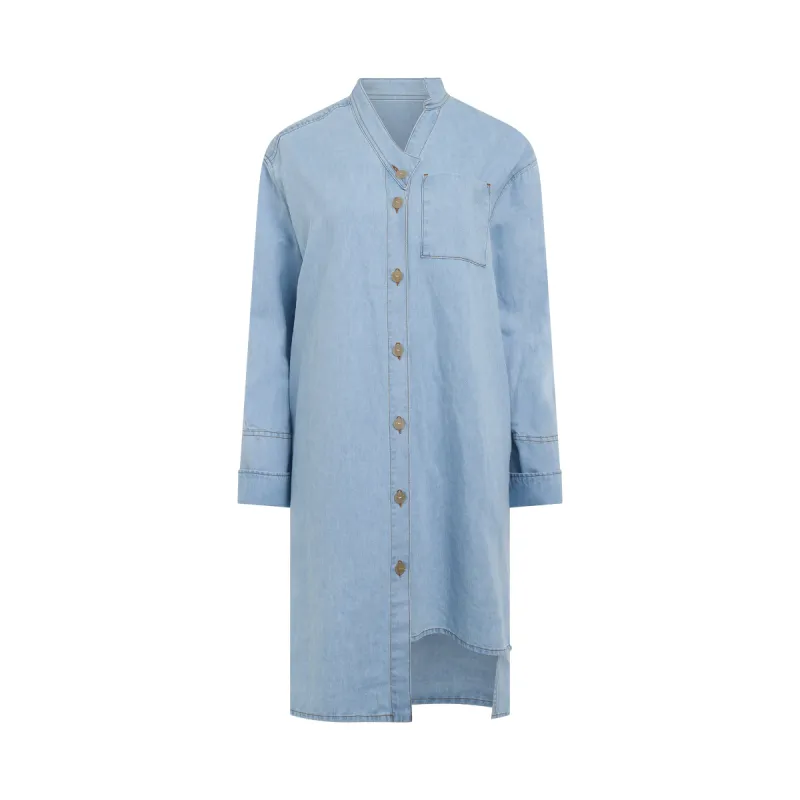 Asymmetric Shirt Dress in Light Denim sold by MARAIS