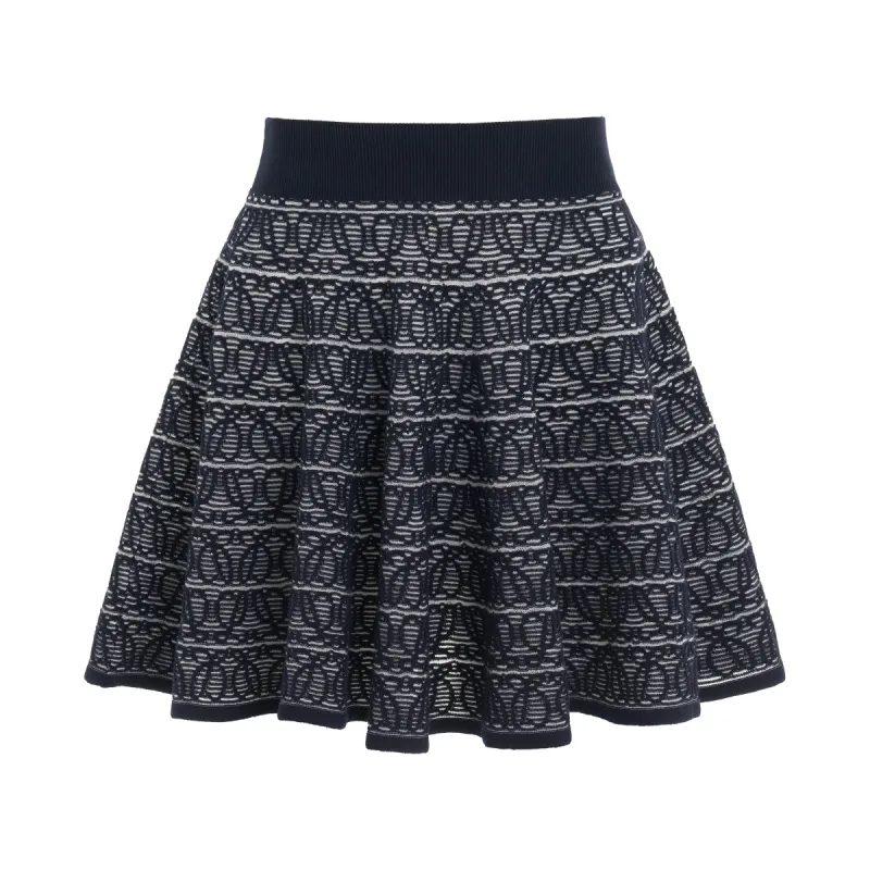 Anagram Jacquard Mini Skirt in Navy/White sold by MARAIS