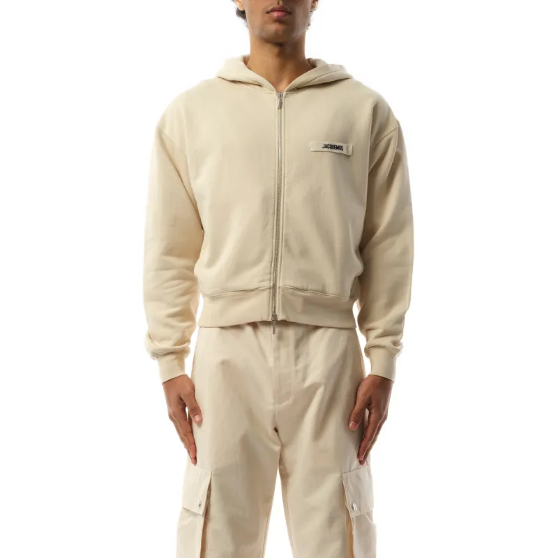 Le Hoodie Zip Gros Grain in Beige made by Jacquemus