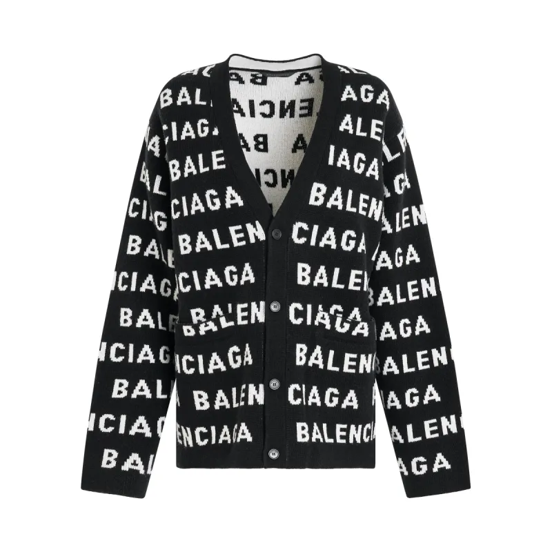 All-Over Logo Cardigan in Black/White sold by MARAIS
