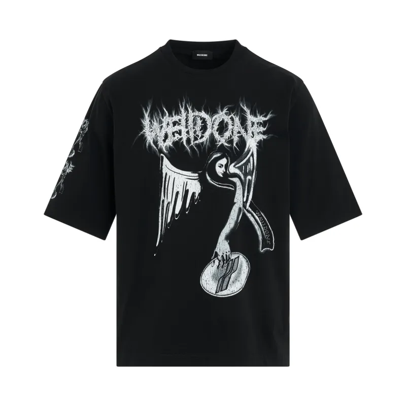 Crack Angel Print T-Shirt in Black sold by MARAIS