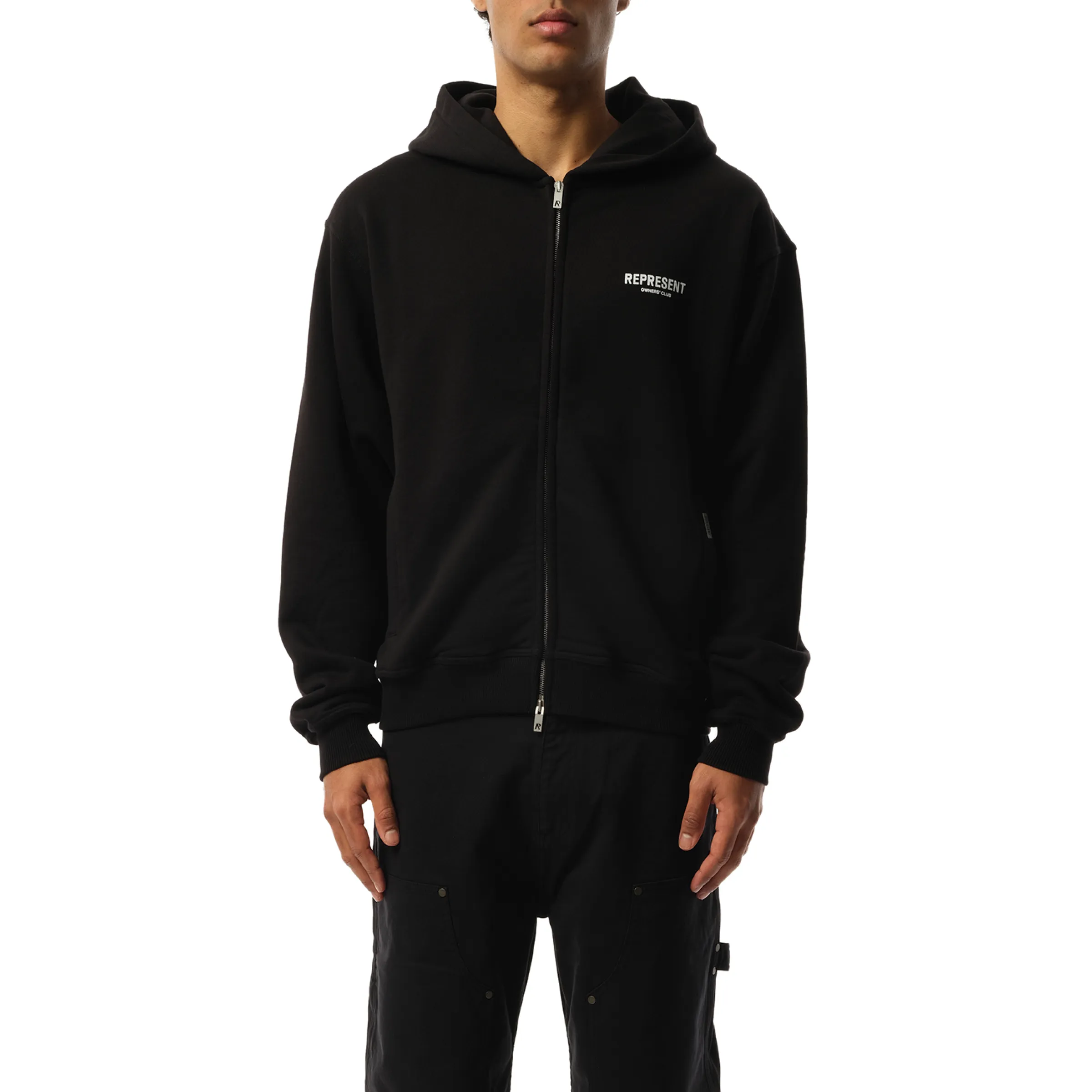 Represent Owners Club Zip Hoodie in Black sold by MARAIS
