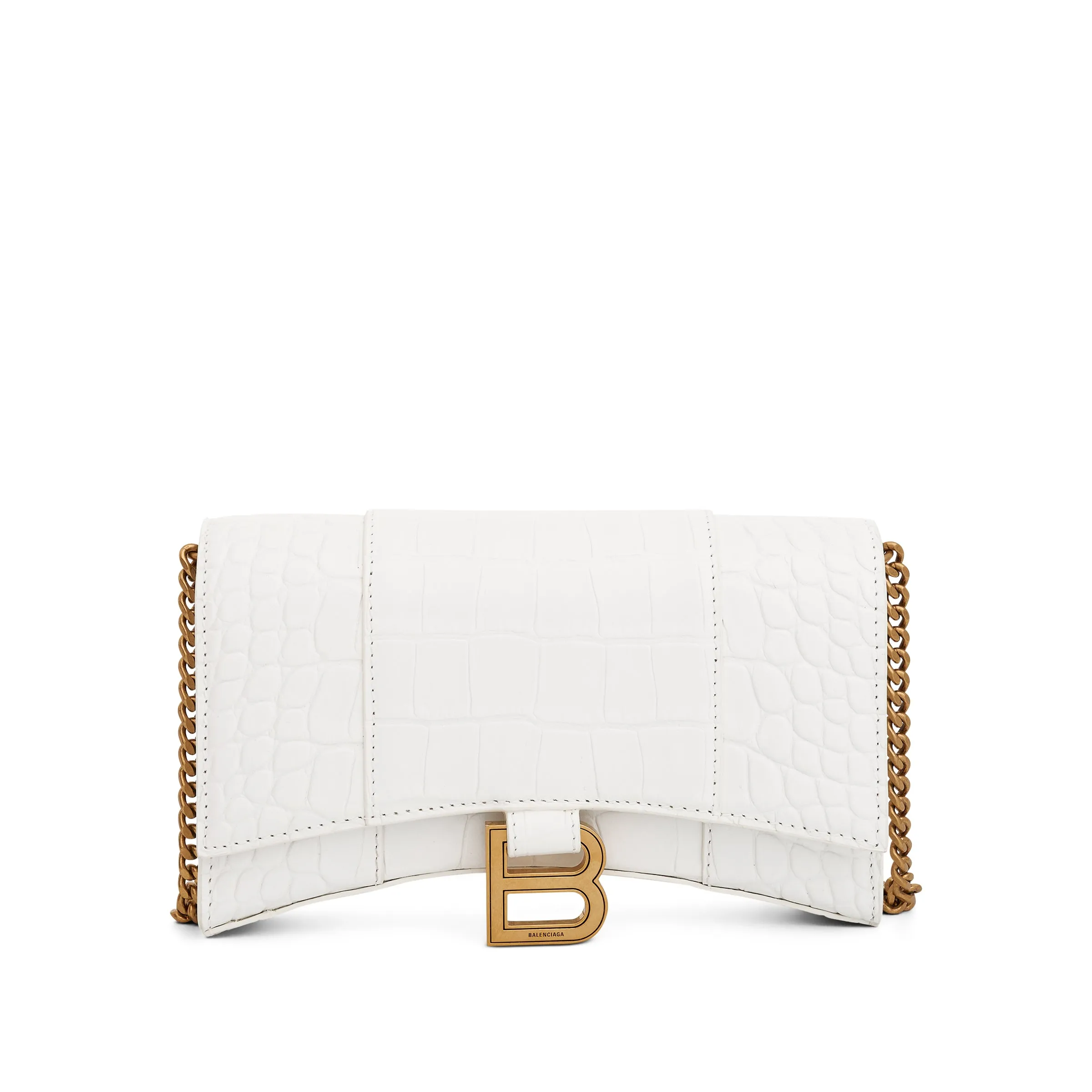 Hourglass Embossed Croco Wallet On Chain in Off White sold by MARAIS