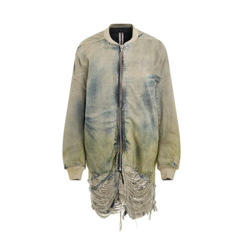 Jumbo Peter Flight Denim Bomber Jacket in Pearl/Acid Degrade sold by MARAIS