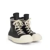 Washed Calf High Leather Sneaker in Black/Milk sold by MARAIS