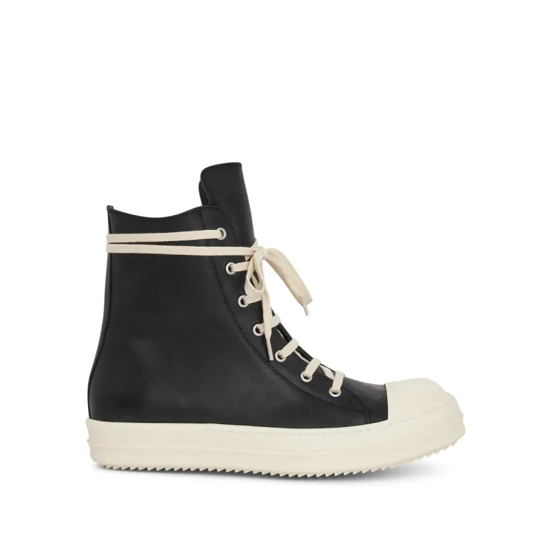 Washed Calf High Leather Sneaker in Black/Milk sold by MARAIS