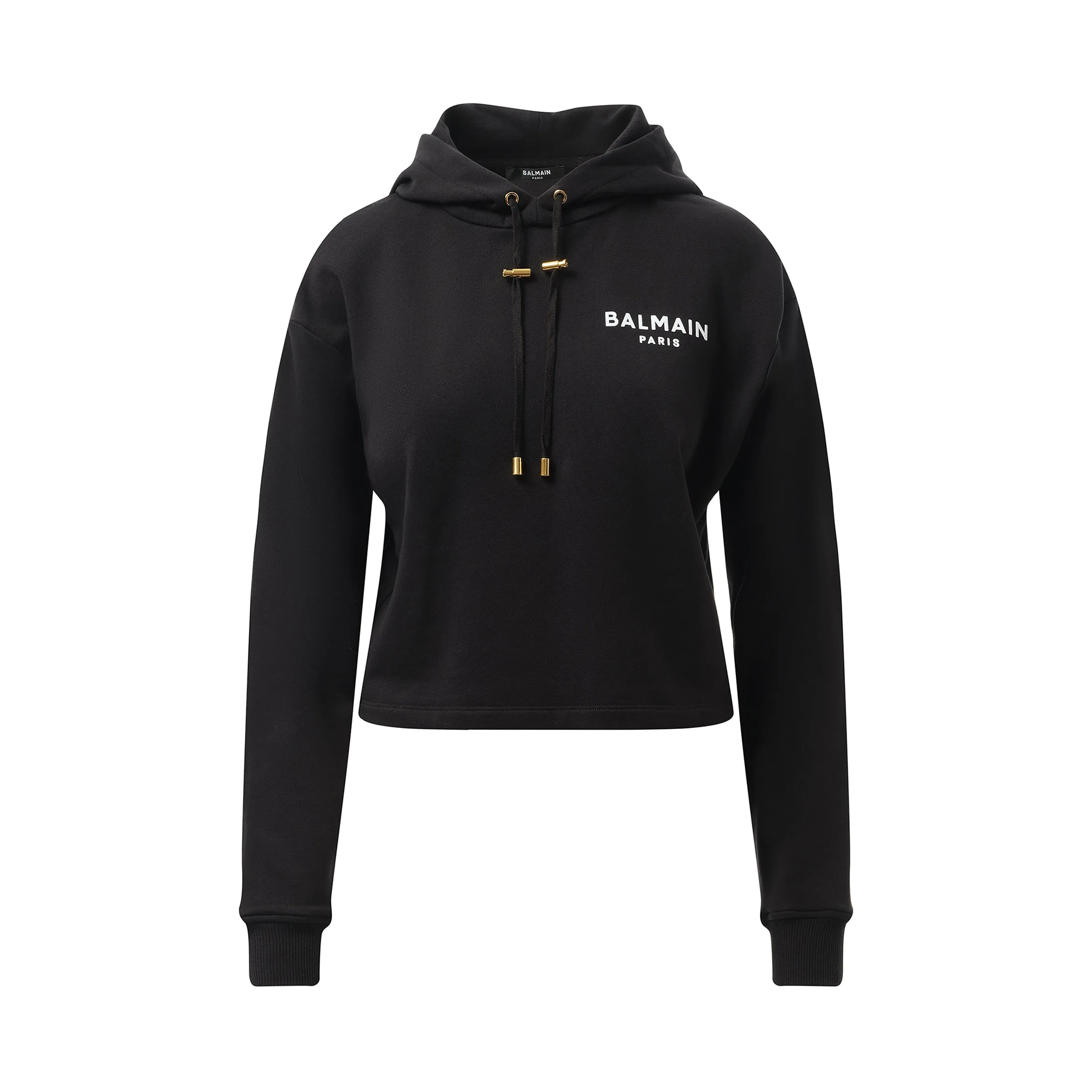 Balmain Flock Detail Cropped Hoodie in Black/White sold by MARAIS product image thumbnail 2