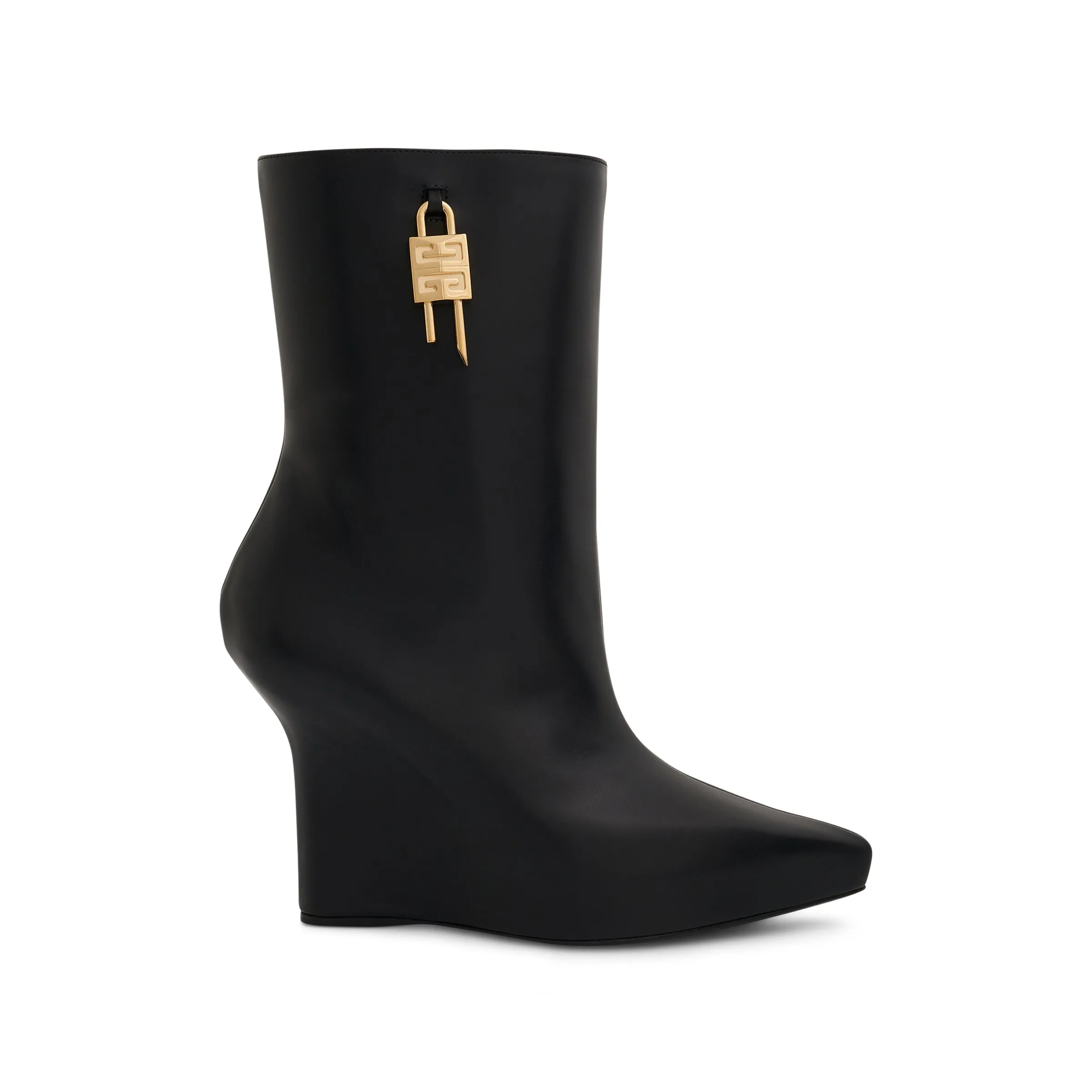 G Lock Wedge Low Box Leather Boots in Black sold by MARAIS