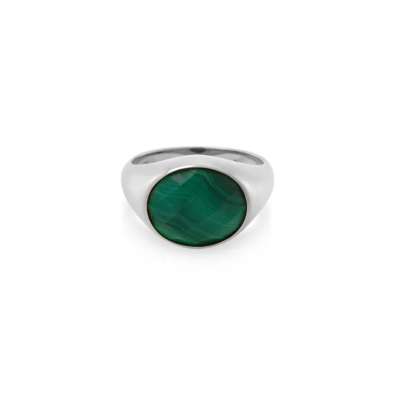 Chunky Ring in Silver & Malachite sold by MARAIS