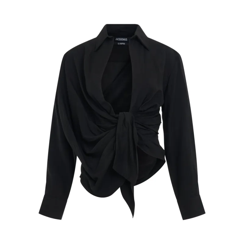 Bahia Tied Sash Shirt in Black sold by MARAIS