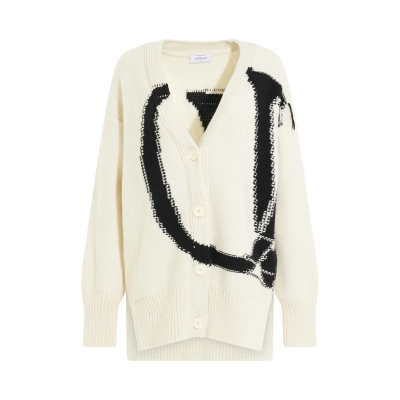 OW Maxi Logo Cardigan in White sold by MARAIS