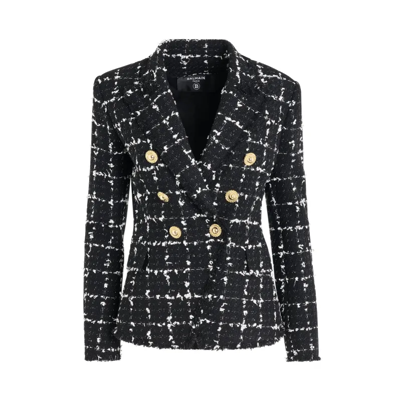 6 Button Double Breasted Tweed Jacket in Black/White/Silver sold by MARAIS
