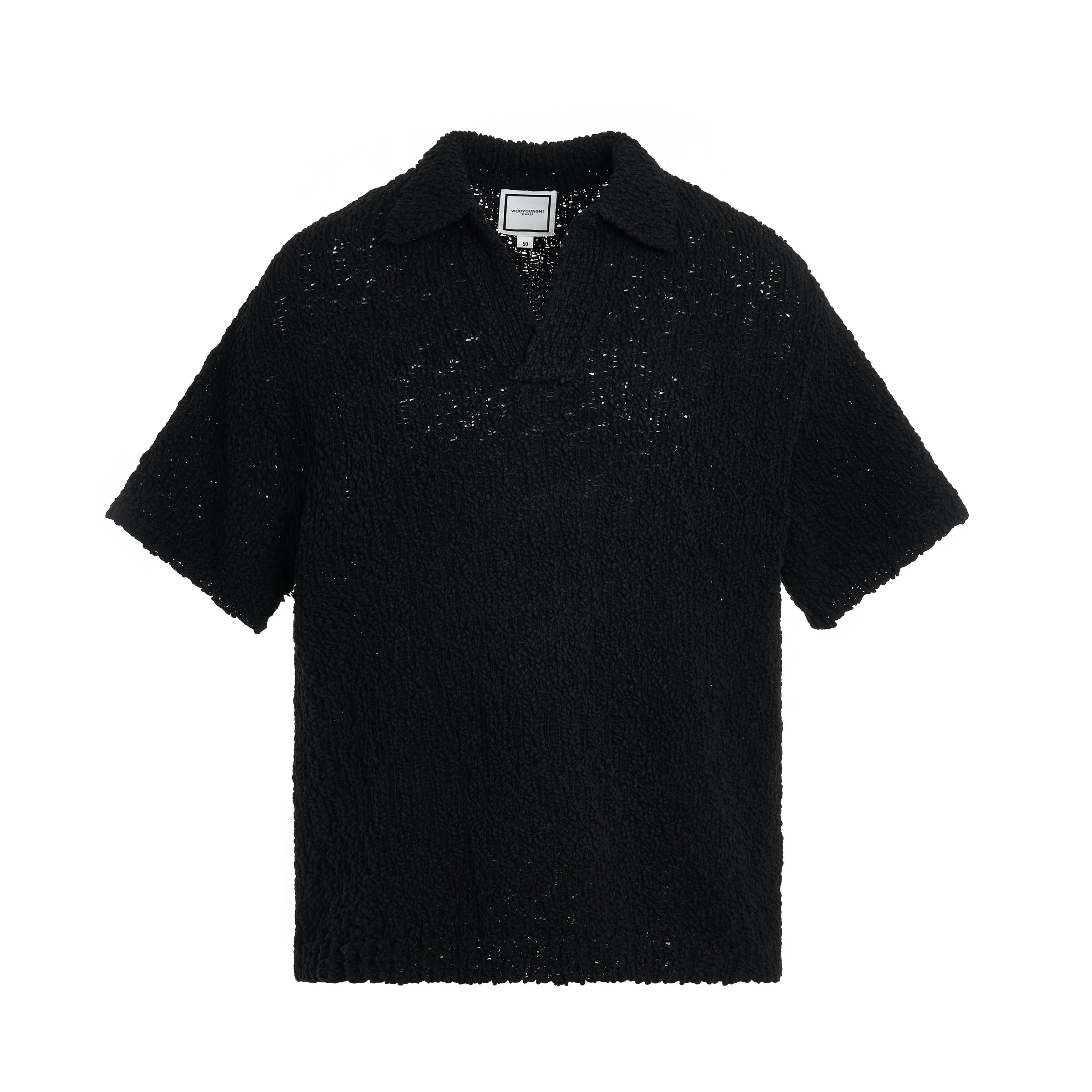 Knitted Cotton Short Sleeve Shirt in Black sold by MARAIS