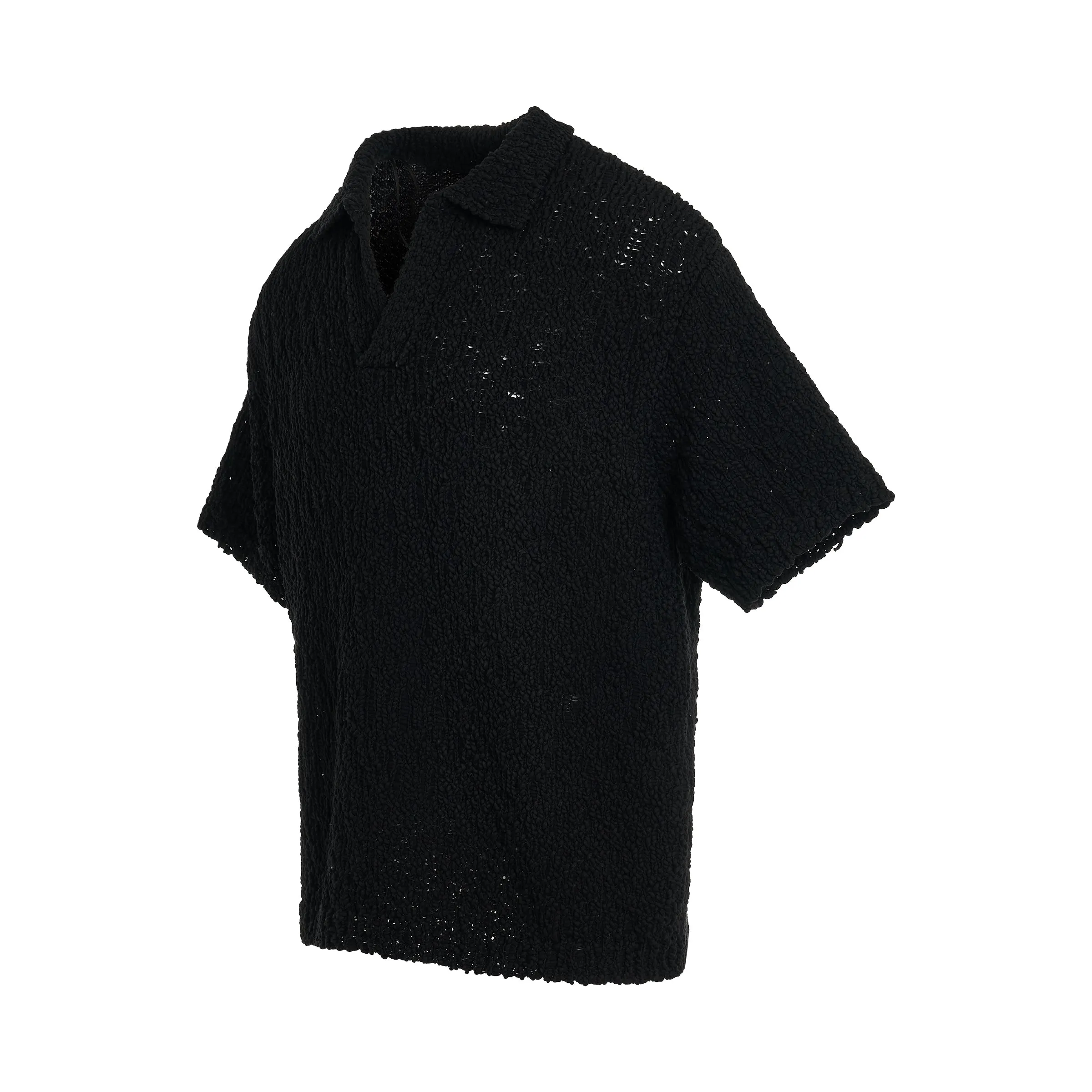 Knitted Cotton Short Sleeve Shirt in Black sold by MARAIS product image thumbnail 2