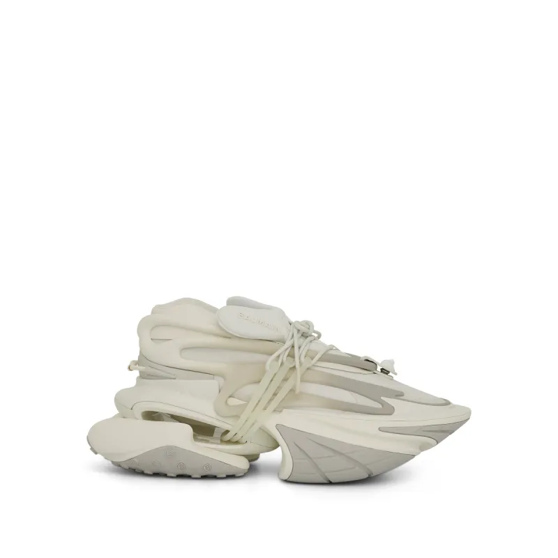 Neoprene & Calfskin Unicorn Sneakers in White sold by MARAIS