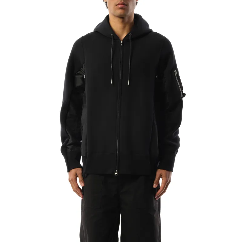 Sponge Sweat Nylon Twill  Zip Hoodie in Black sold by MARAIS