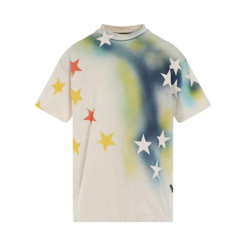 Sprayed Stars Vintage T-Shirts in White/Multicolour sold by MARAIS